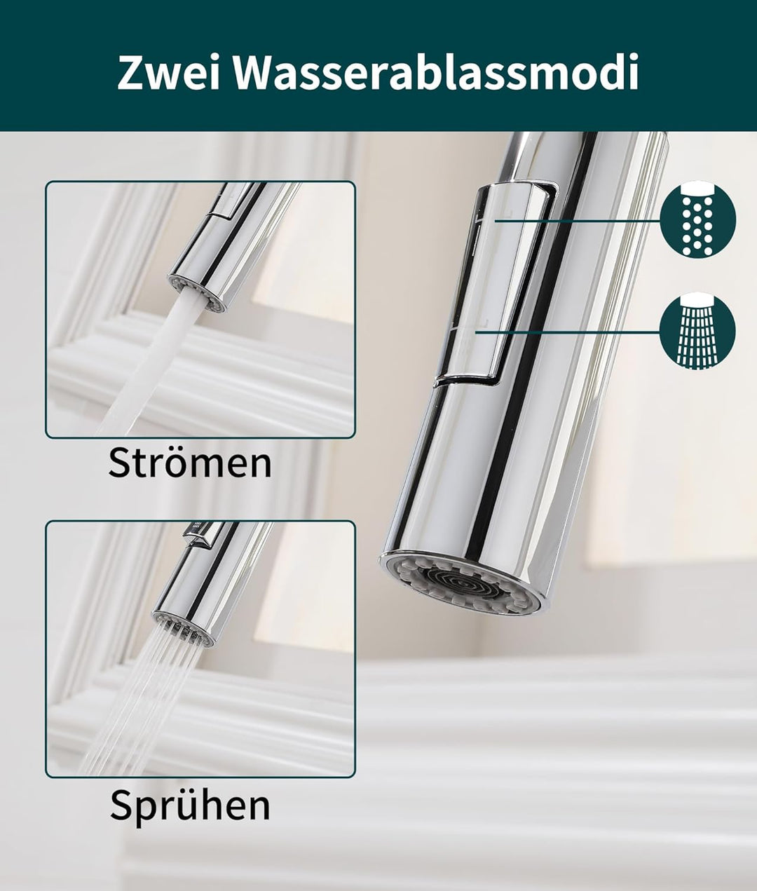 Wasserhahn Küche,Hochdruck Küchenarmatur mit Ausziehbar Brause,Armatur Küche 360° Drehbar,Spültischa