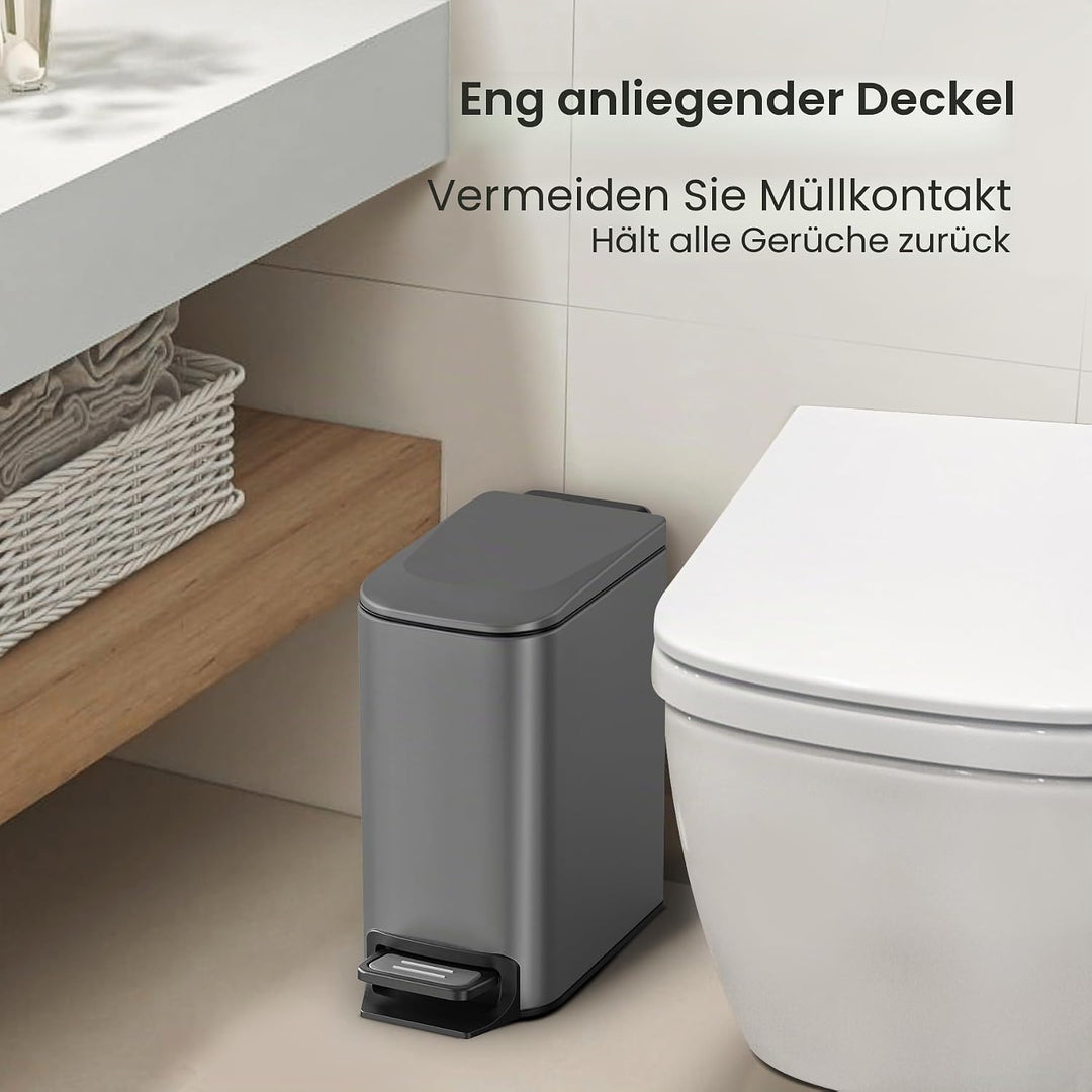 Cesun Kleiner Badezimmer-Mülleimer mit Deckel, Absenkautomatik, Trittpedal, 6 Liter, Edelstahl-Mülle