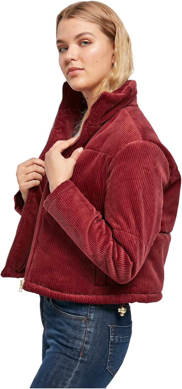 Urban Classics Damen Winterjacke Kordjacke Corduroy Puffer Jacket mit Stehkragen, kurz geschnitten,