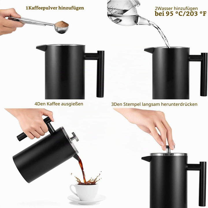 MaxMiuly French Press Thermo mit Warmhalte-Funktion,Kaffeebereiter aus doppelwandigem Edelstahl 0,65