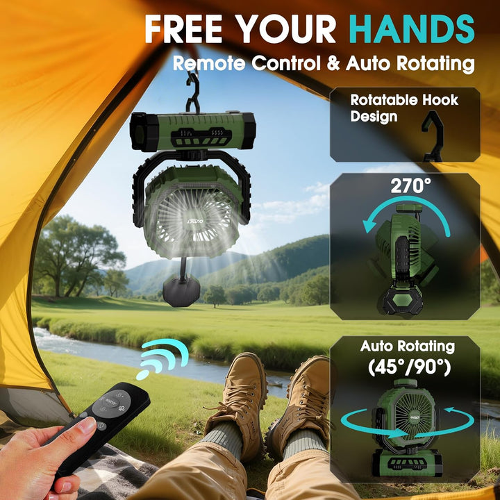 Camping Ventilator 20000mAh, Wiederaufladbarer Tischventilator USB Ventilator mit LED Licht &amp; Haken,