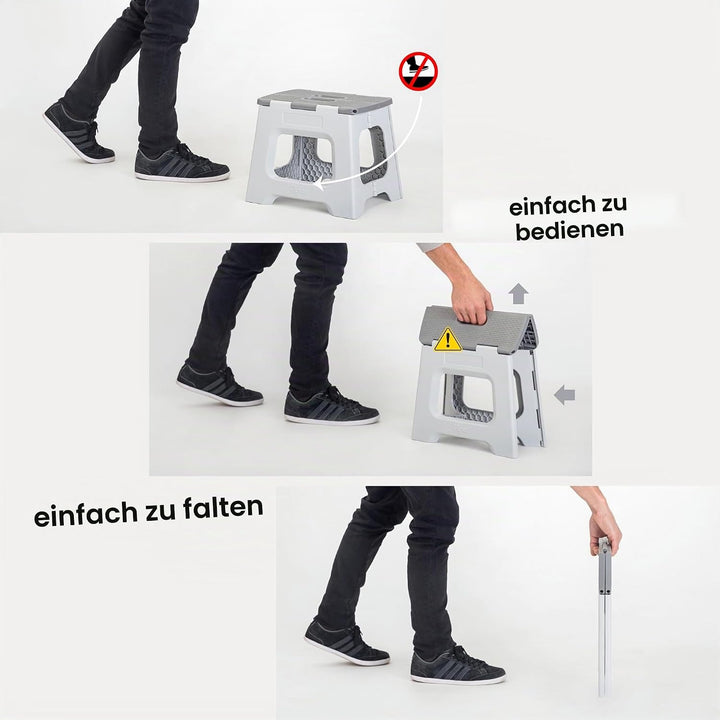 Vigar Compact Tritthocker klappbar 40 cm mit Griffen, Grau, 43x37x40 Grau 40 cm, 1-Step, Grau 40 cm,