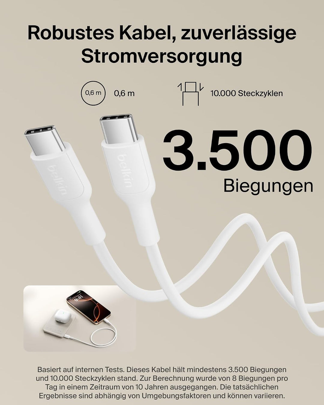 Belkin BoostCharge 5000mAh Magnetische Power Bank mit Magnetring – Beige | 5K Powerbank Kabellos, Ma