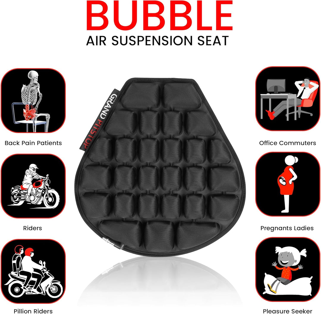 GRAND PITSTOP Motorcycle Air Seat Cushion with Inflatable Bubble Air Pads with Breathable Mesh Cover