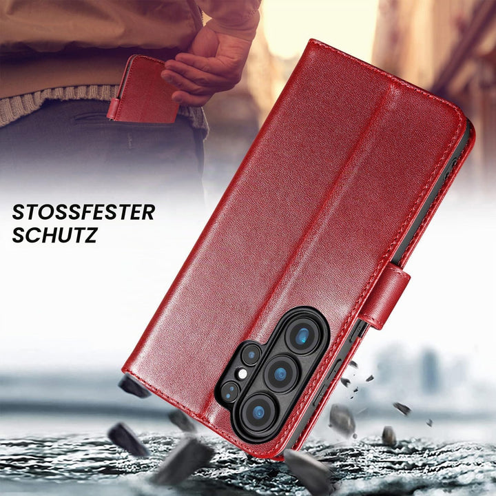 LENSUN Echtleder Hülle für Samsung Galaxy S26 Ultra 5G, Handyhülle Echtes Leder [RFID Schutz][Magnet