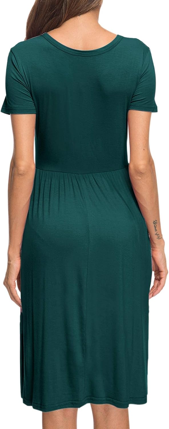 AUSELILY Damen Kleider Sommer Sommerkleider Knielang Kurzarm Empire Freizeitkleid Schicke Shirtkleid