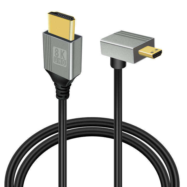 GELRHONR 90-Grad-Micro-HDTV-zu-HDTV-Kabel, 48 Gbit/s Ultra-Unterstützung für 8K@60Hz und 4K@120Hz, f