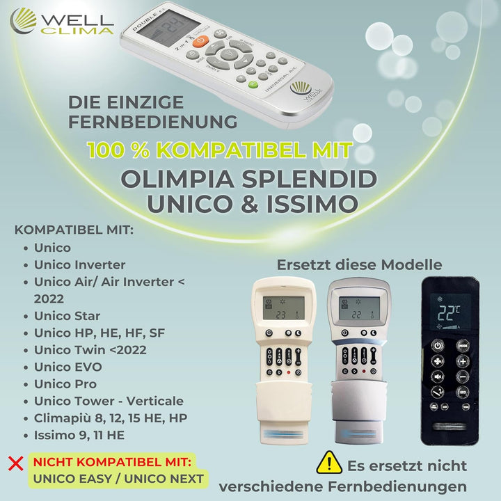 Wellclima Fernbedienung für Unico-, Issimo- und Climapiù-Modelle von Olimpia Splendid, Alternative z