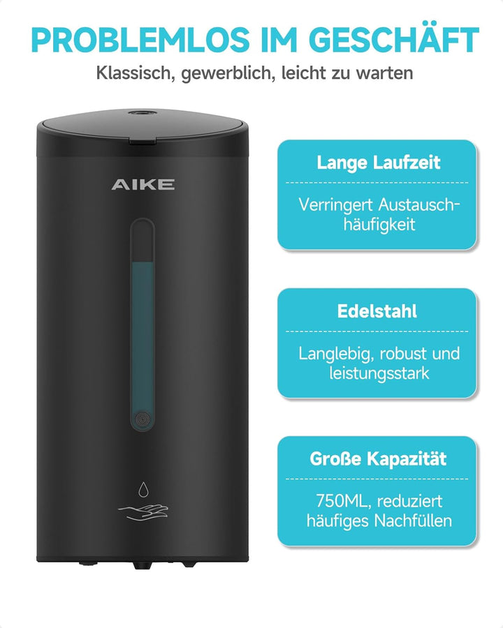 AIKE AK1205 Seifenspender Automatisch Wandbefestigung Mattschwarz, 800ml Kommerzieller Automatischer