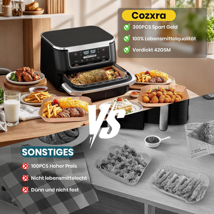 300 Stück Backpapier für Ninja Foodi Flexdrawer 10,4L Heissluftfritteuse Dual Zone, Zubehör für Ninj