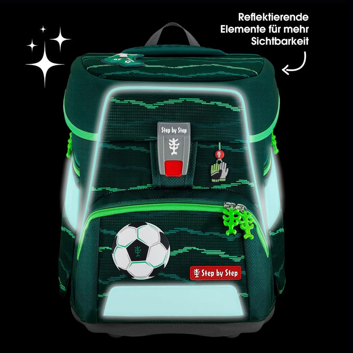 Step by Step Schulranzen-Set SPACE „Soccer Star“ 5-teilig, grün, ergonomischer Tornister mit Reflekt