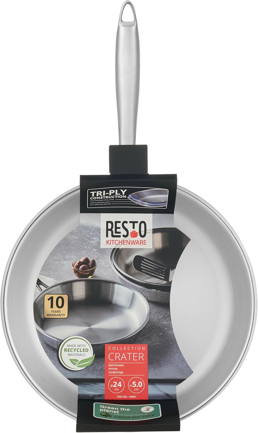 RESTO Universalpfanne 24 cm, Bratpfanne aus Edelstahl - Pfanne mit dreilagiger Basis, Energieeinspar