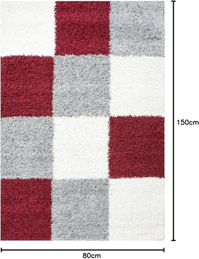 HomebyHome Shaggy Teppich Läufer Flur 80 x 150 cm - Shaggy Teppich Hochflor Rot Extra Weich und Flau