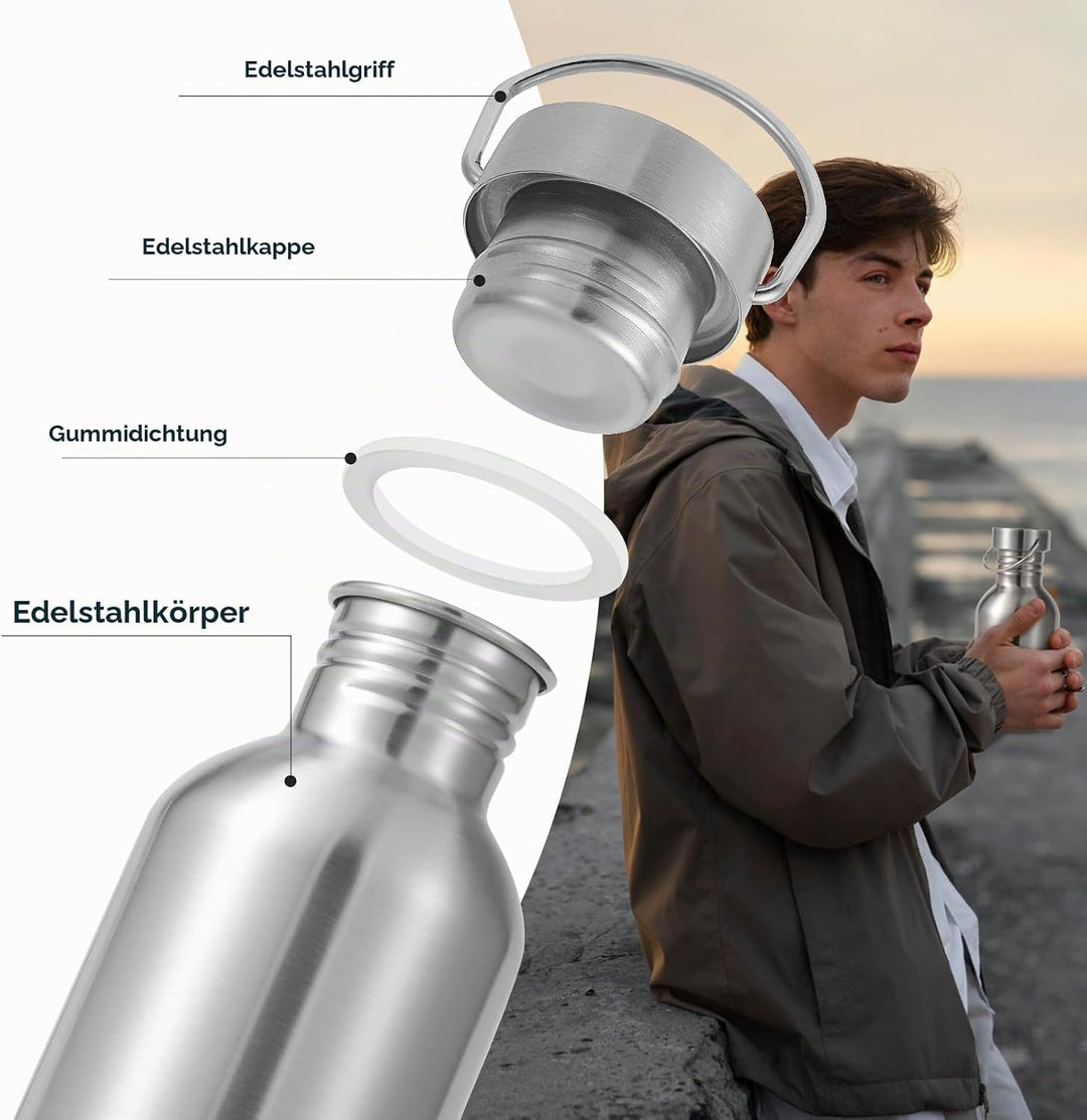 Volhoply 380ml nicht isolierte einwandige Wasserflasche 4 Packung, Edelstahl wiederverwendbare Wasse