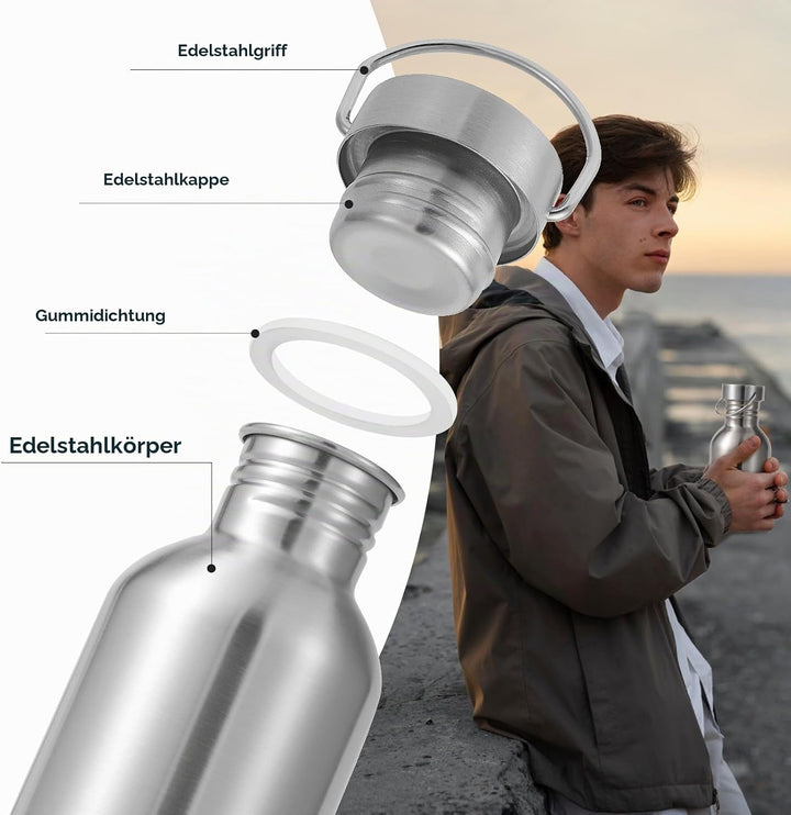 Volhoply 380ml nicht isolierte einwandige Wasserflasche 4 Packung, Edelstahl wiederverwendbare Wasse