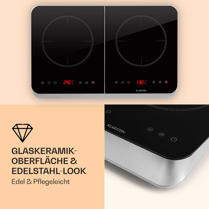 Klarstein InnoChef - Doppel-Induktionskochfeld, mobiles Kochfeld, 3400 W, Touch Control, Topfsensor,