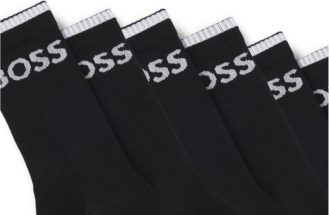 BOSS Herren 6P QS Stripe CC Sechser-Pack kurze Socken aus geripptem Baumwoll-Mix 39-42 -001 black, 3
