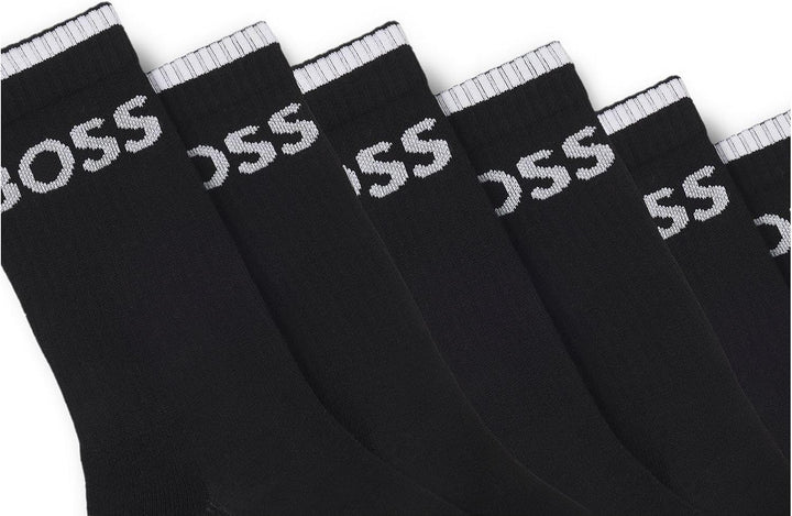 BOSS Herren 6P QS Stripe CC Sechser-Pack kurze Socken aus geripptem Baumwoll-Mix 39-42 -001 black, 3