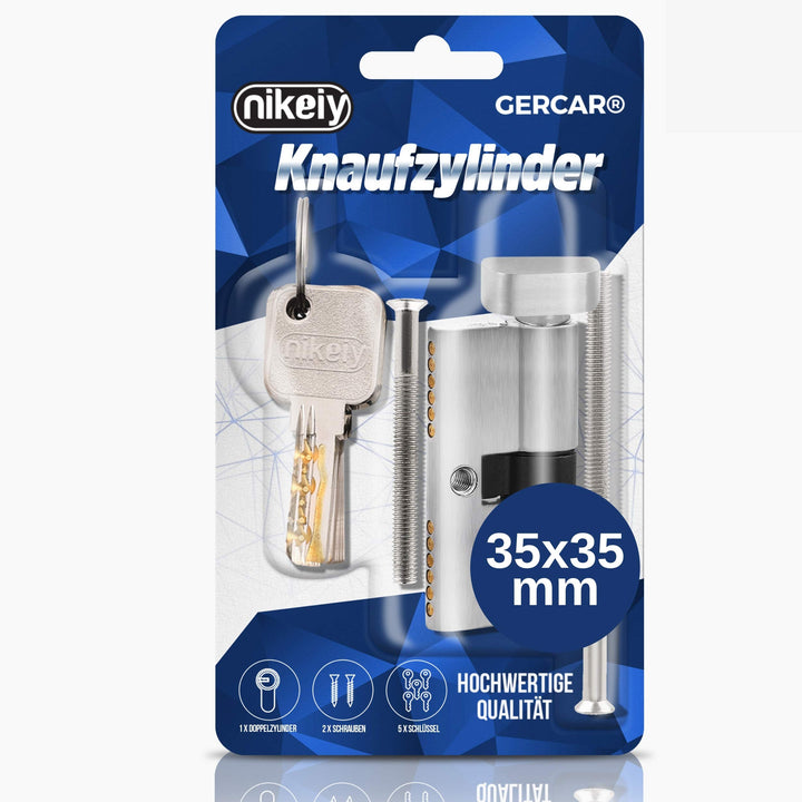 GERCAR Pro Knaufzylinder 35/35 Massiver Schliesszylinder mit Knauf Zylinderschloss Türschloss - aus