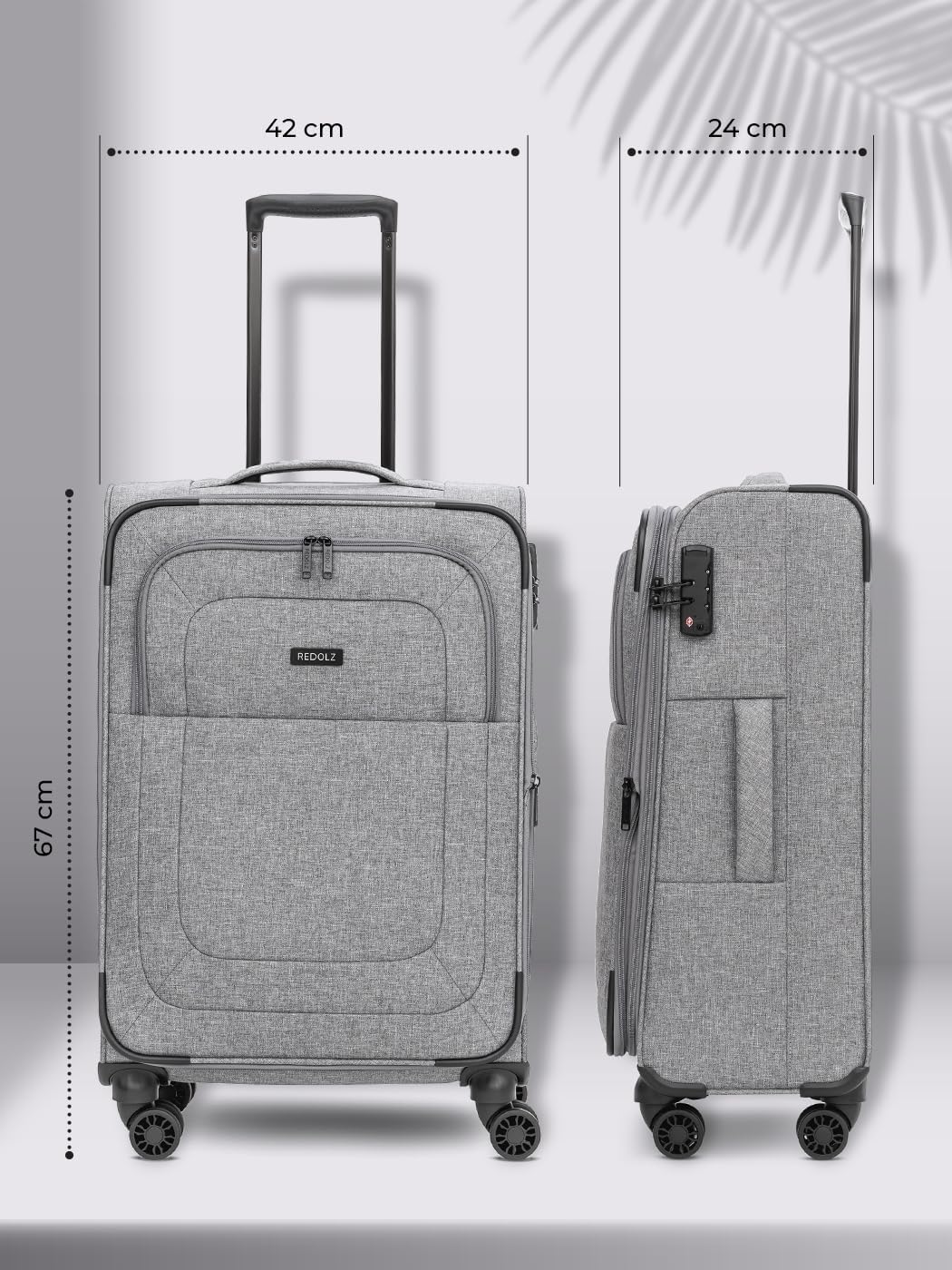 REDOLZ MEDIUM Weichschalen Koffer für Männer & Frauen | Leichter Trolley 67 cm mit 4 Doppelrollen &