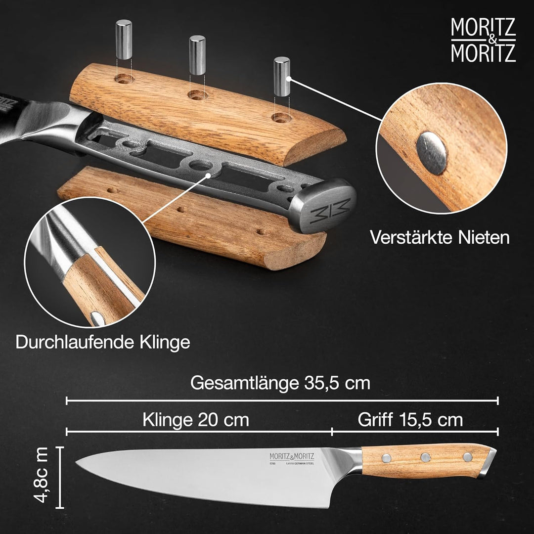 Moritz & Moritz Basic Messerset 3-teilig bestehend aus Universalmesser, Brotmesser und Kochmesser –