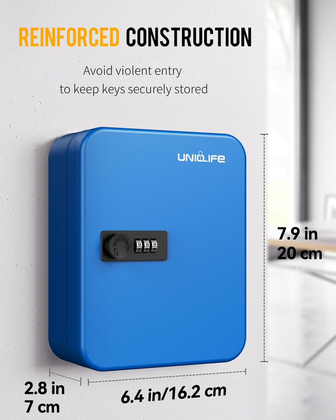 Uniclife 20 Fach Schlüsselbox mit Zahlenschloss und resettbarem Code, Blaue Digitale Sicherheitsbox