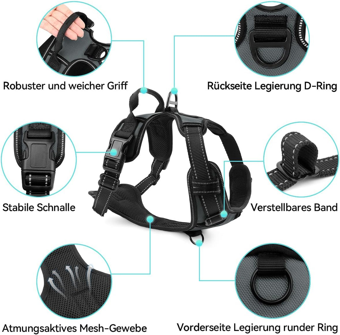 Joytale Anti-Zug Hundegeschirr für grosse Hunde, Grau, L | Perfekter Sitz, gepolstert &amp; reflektieren