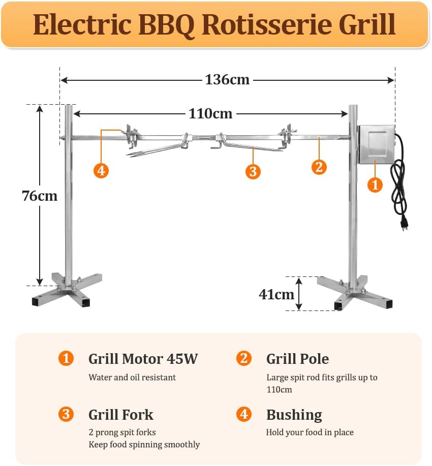 BBQ Edelstahl Spanferkelgrill mit Motor,drehen Bis zu 100 kg Schwein,Elektrisches Edelstahl Grillspi