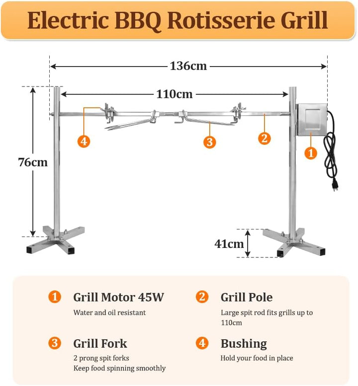 BBQ Edelstahl Spanferkelgrill mit Motor,drehen Bis zu 100 kg Schwein,Elektrisches Edelstahl Grillspi