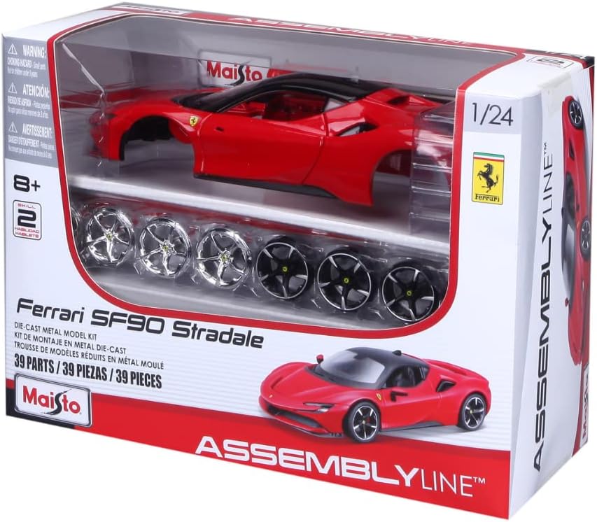 Maisto M39137 Modellbausatz Druckguss Massstab 1:24 Ferrari SF90 STRADALE KIT, Verschiedene Designs