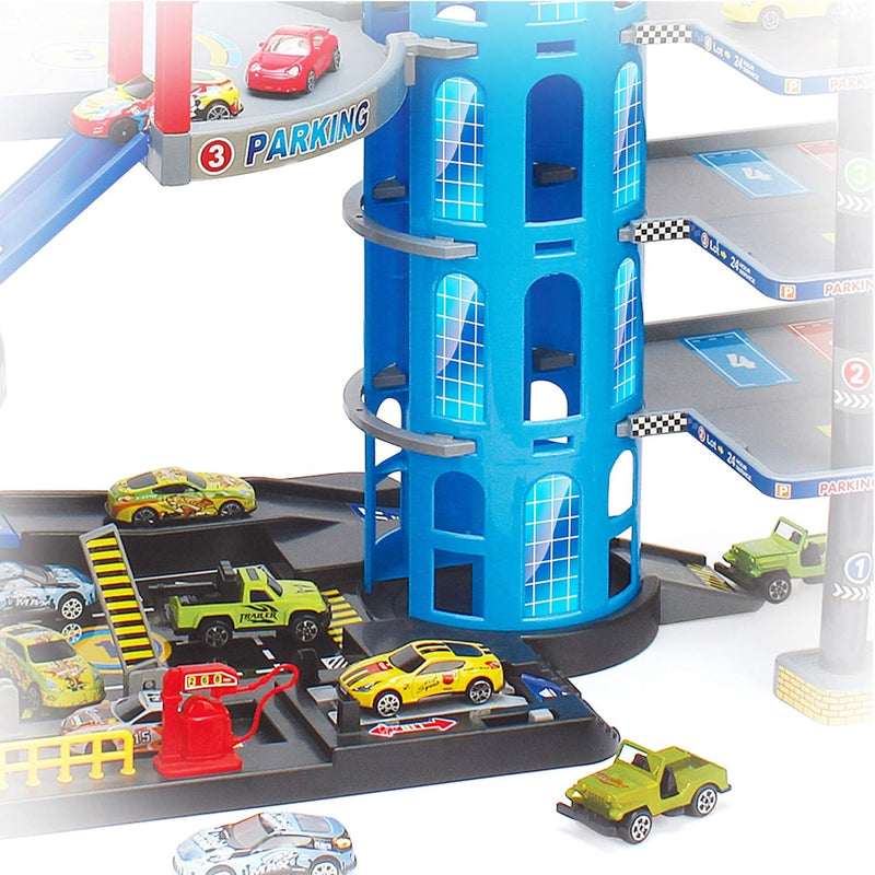 TikTakToo Parkgarage Spielset mit Autos und viel Zubehör für Kinder Autogarage Parkhaus Garage Spiel