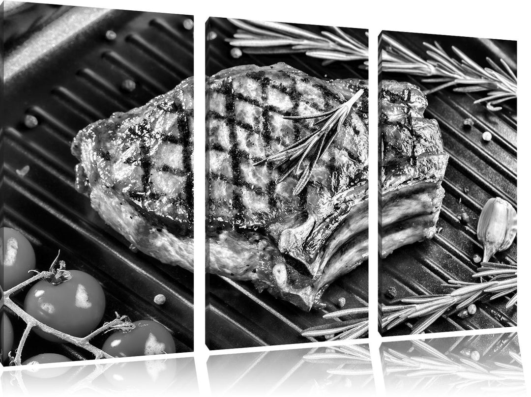 Pixxprint Steak Rumpsteak Fleisch als Leinwandbild/Grösse: 3 Teilig (120x80) cm/Wandbild/Kunstdruck/