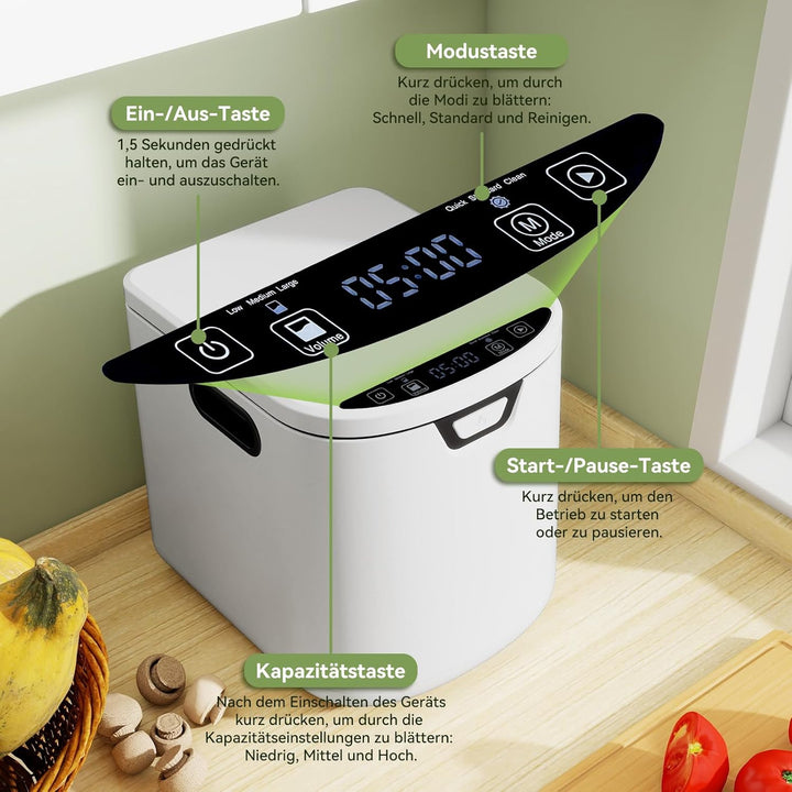 Fullwatt Elektrischer Komposter 4.2L Biomülleimer Küche Elektro-Schnellkomposter mit 2 Kohlenstofffi