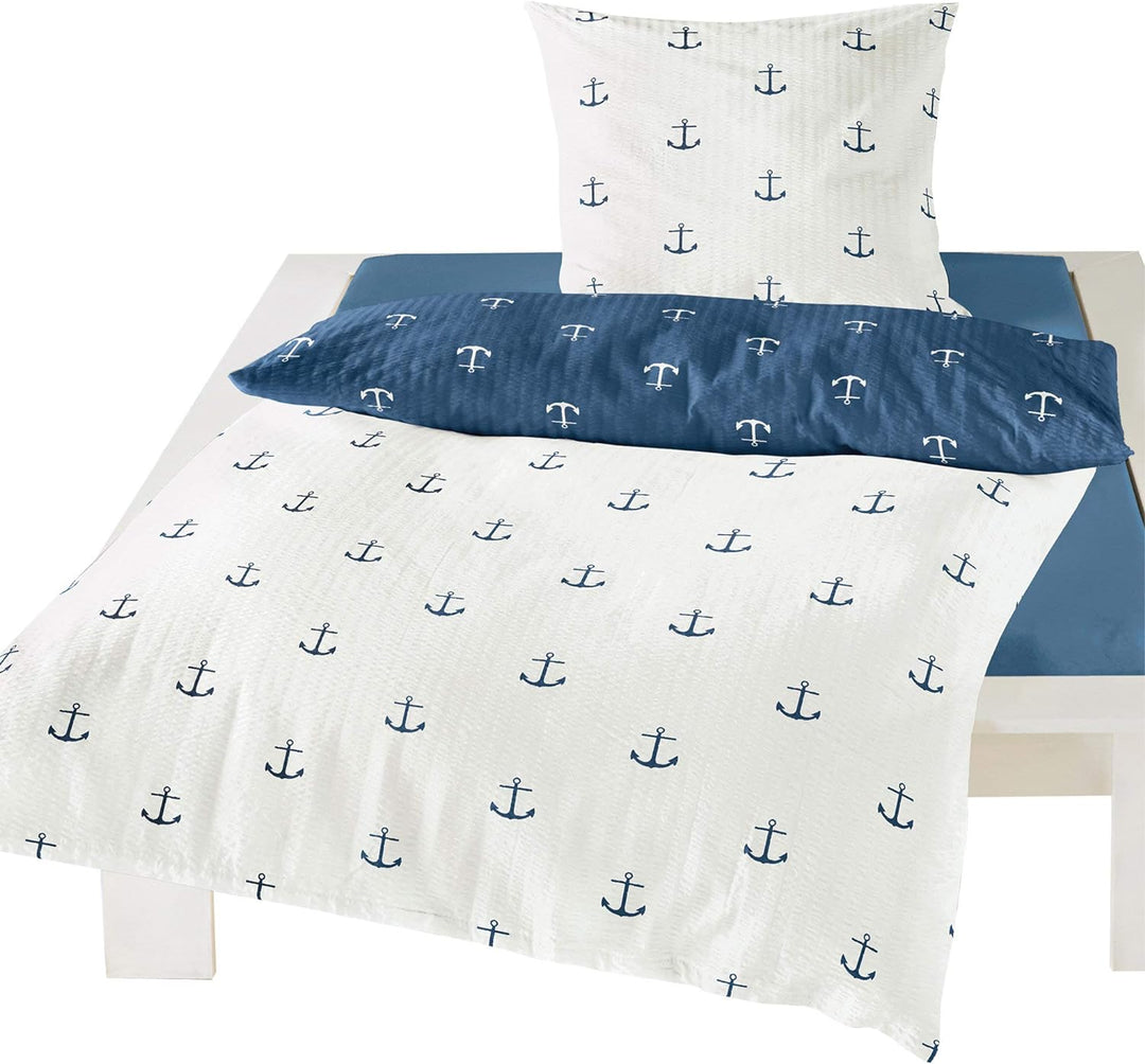 Bierbaum Bettwäsche Seersucker blau-weiss Grösse 135x200 cm (80x80 cm)