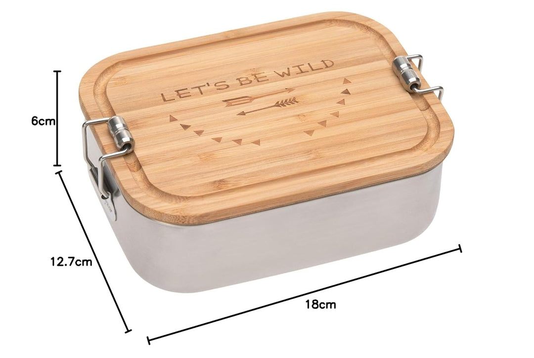 LÄSSIG Kinder Brotdose Edelstahl und Bambus Frühstücksbox nachhaltig Kindergarten Schule/ Lunchbox A