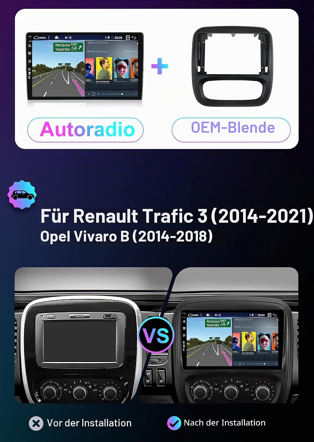 Android 15 Autoradio für Renault trafic 3 / Opel Vivaro B (2014-2021) GPS Navigation - CarPlay Andro