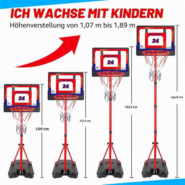 Basketballkorb Indoor Outdoor für Kinder Höhenverstellbar 107cm-189cm, Basketball Korb Set Spielzeug