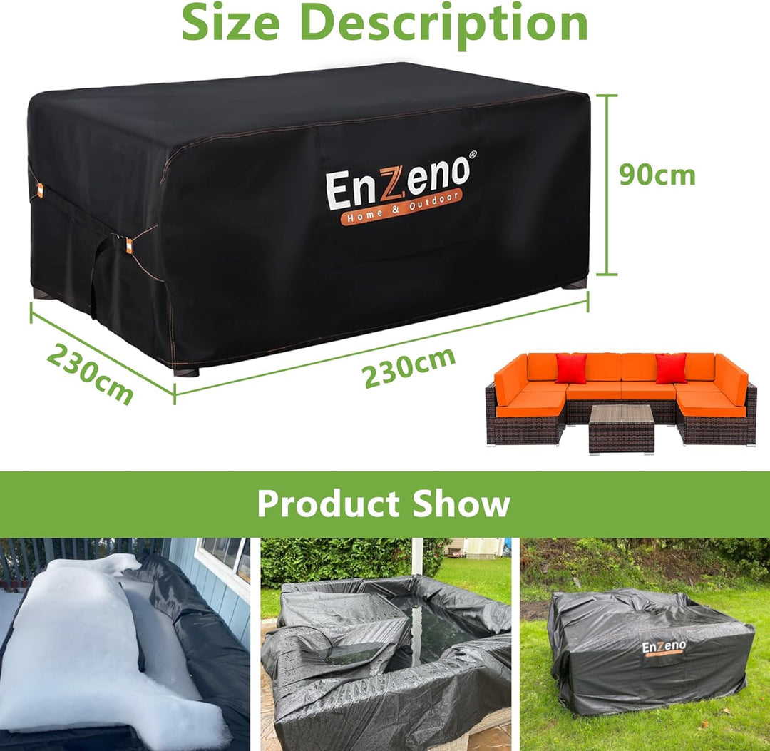 Enzeno Abdeckung Gartenmöbel Wasserdicht,230X230X90cm Gartenmöbel Abdeckplane,420D Oxford Gewebe Lou