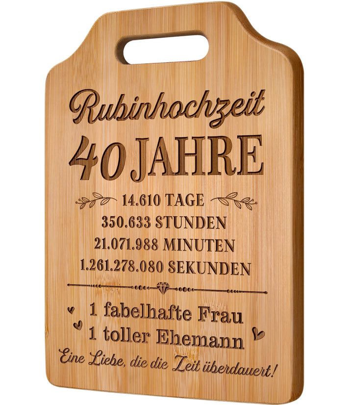 Rubinhochzeit Geschenke - Graviertes Bambus Schneidebrett, 40. Hochzeitstag, Geschenke zum 40 Hochze