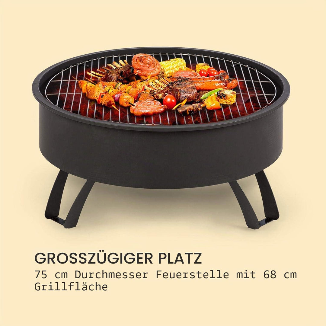 Blumfeldt 2-in-1 Feuerschale - Ø 75 cm Grill, Abnehmbarer Funkenschutz, Ø 68 cm Grillrost, FireView