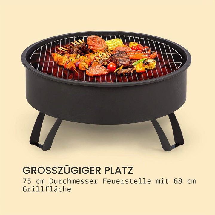 Blumfeldt 2-in-1 Feuerschale - Ø 75 cm Grill, Abnehmbarer Funkenschutz, Ø 68 cm Grillrost, FireView