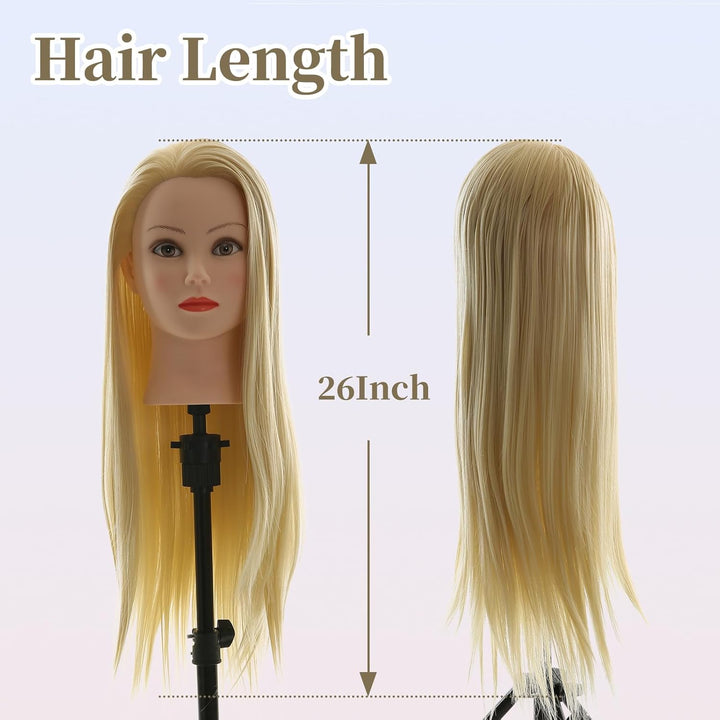 Frisierkopf 100% Synthetisches Haar übungskopf Friseur 26” Trainingsköpfe Puppenkopf Friseur Kopf Mi