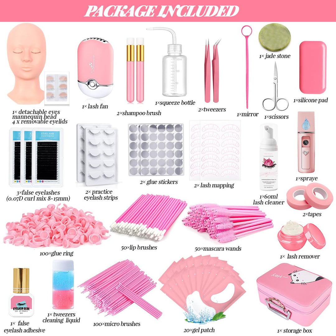 Lash Extension Kit Wimpern Praxis für Anfänger Professionelles Set mit Schaufensterkopf Abnehmbare A
