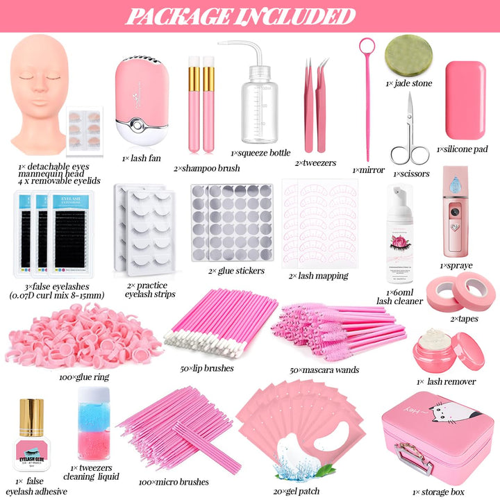Lash Extension Kit Wimpern Praxis für Anfänger Professionelles Set mit Schaufensterkopf Abnehmbare A