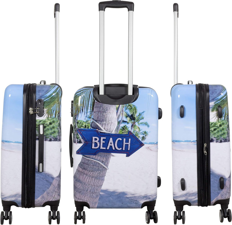 Trendyshop365 Hartschale Koffer-Set mit Motiv 3-teilig Beach 4 Räder Bunt Strand Zahlenschloss Koffe