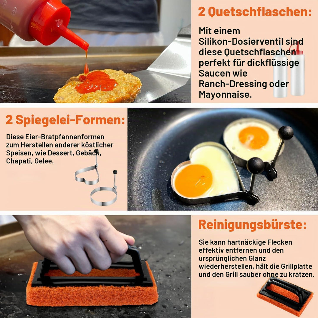 38PCS Grillspachtel Set, Professionelles Grillbesteck Kit für das Kochen im Freien, Edelstahl Grill