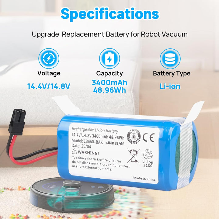 3400 mAh Akku Kompatibel mit Kyvol Cybovac L20 E20 E30 E31, Coredy R750 G800 G850, Bagotte BG800 BG8