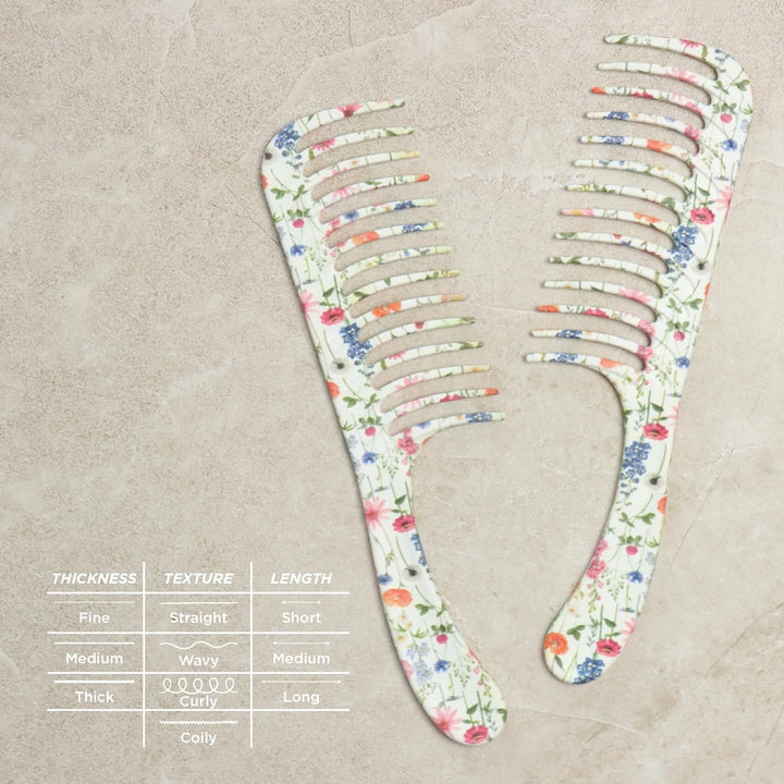 Denman D28 Wide Tooth Entwirrungskamm Floral Fantasy - Gebogene Nadel zum Entwirren, Lockendefiniere