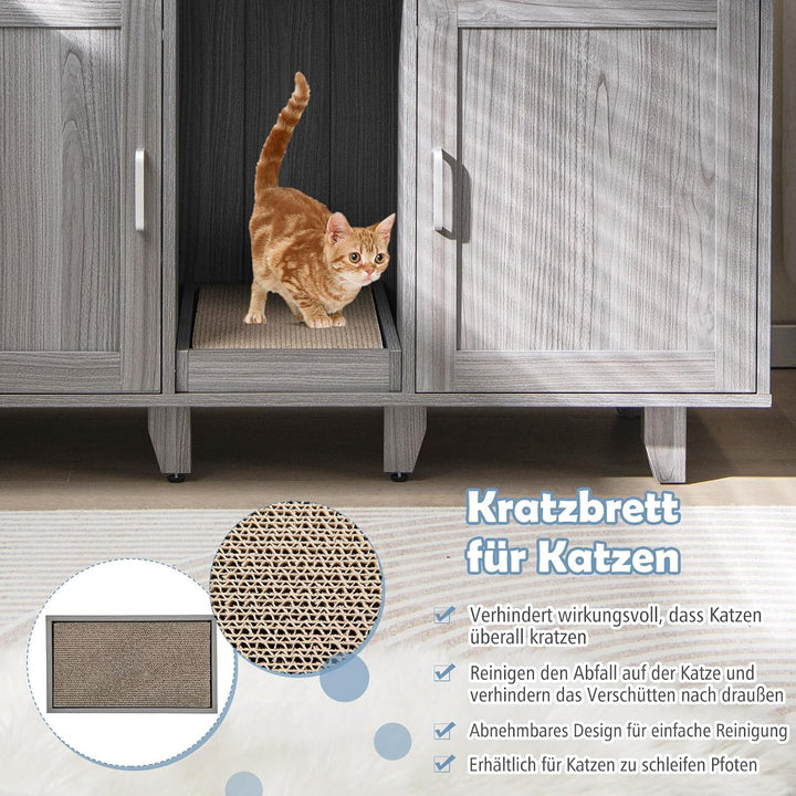 COSTWAY Katzenklo Schrank für 2 Katzen, Katzenschrank für Katzentoilette, Katzenhaus mit 2 Türen &amp; K