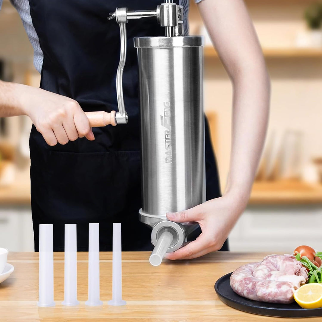 MASTER FENG 5 LBS Wurstfüllmaschine Vertikale Edelstahl-Füllmaschine Mit 8 Fülltrichtern und 1 Silik